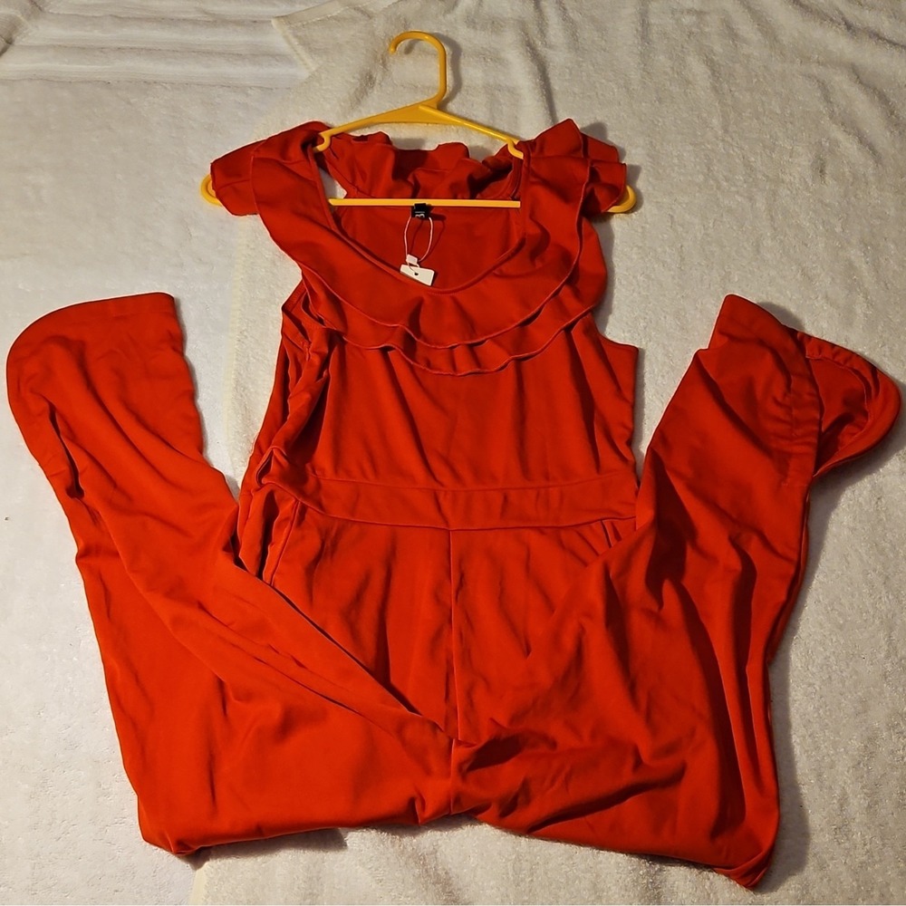 CBR One-Piece Jumpsuit Solid Ruffle Sleeveless Orange Women's Size L